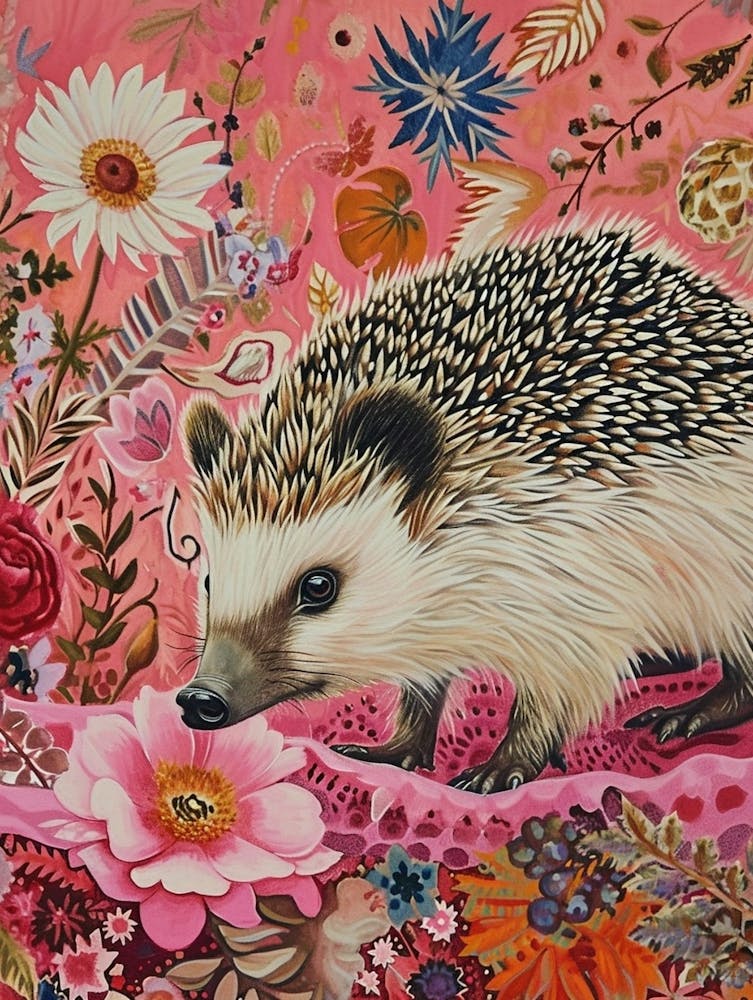 Floral Animal Painting Hedgehog 5