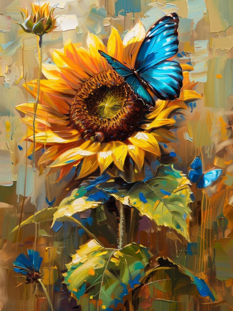 Sunflower With Blue Butterfly