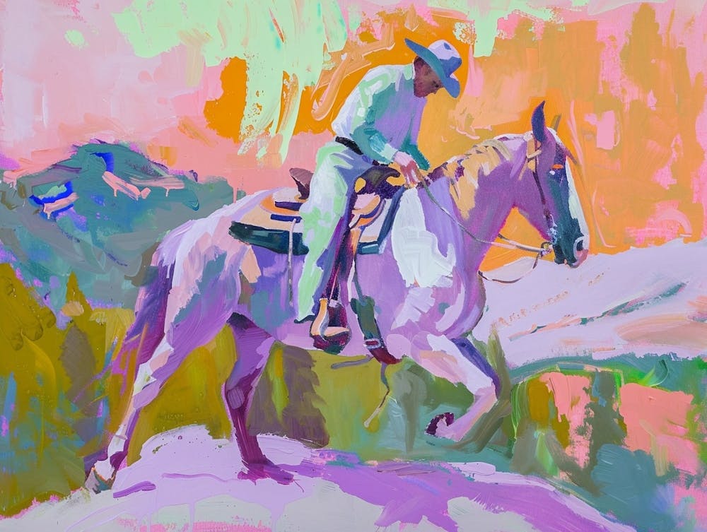 Neon Cowboy In Rocky Mountains 4 Painting