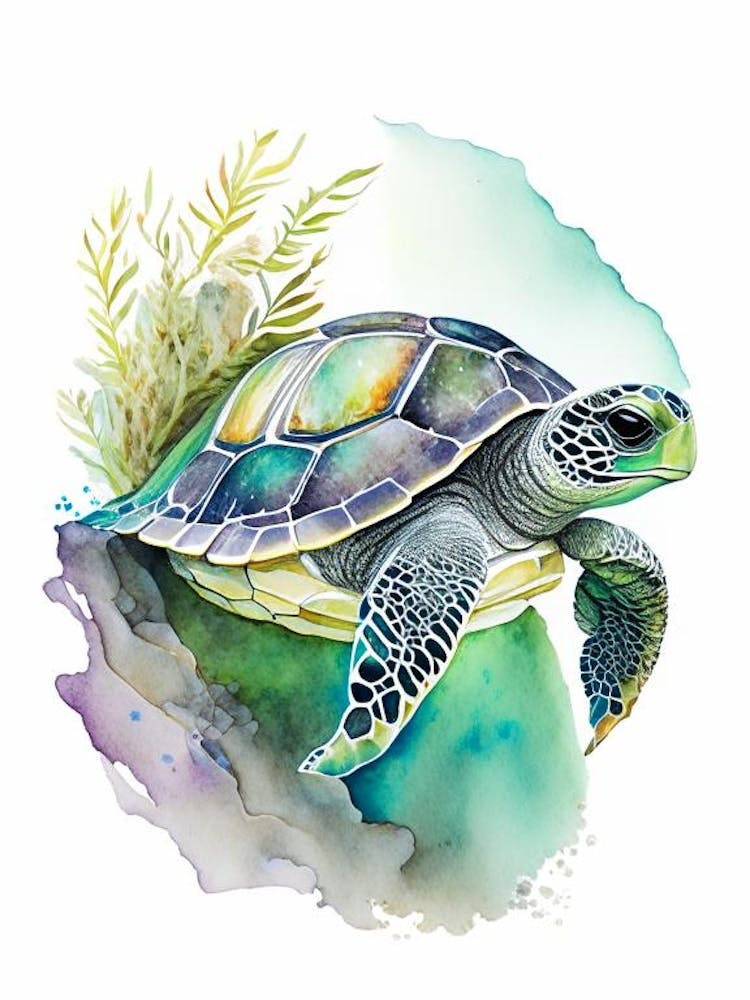 Nesting Sea Turtle, Sea Turtle Watercolour 1