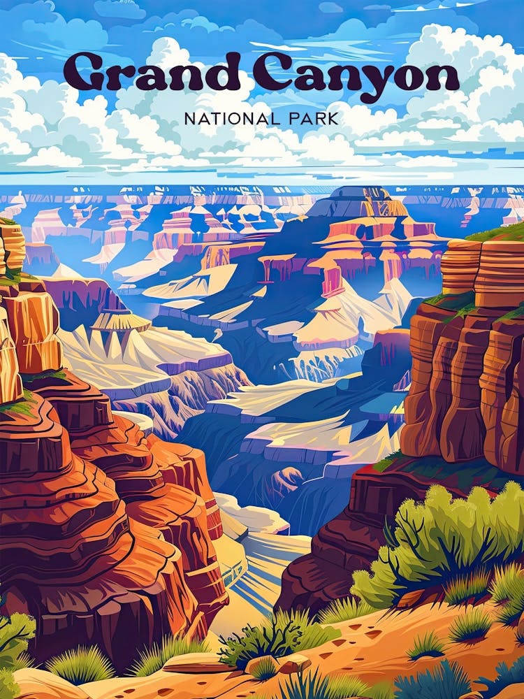 Grand Canyon Arizona Hiking Trail Digital Travel Illustration