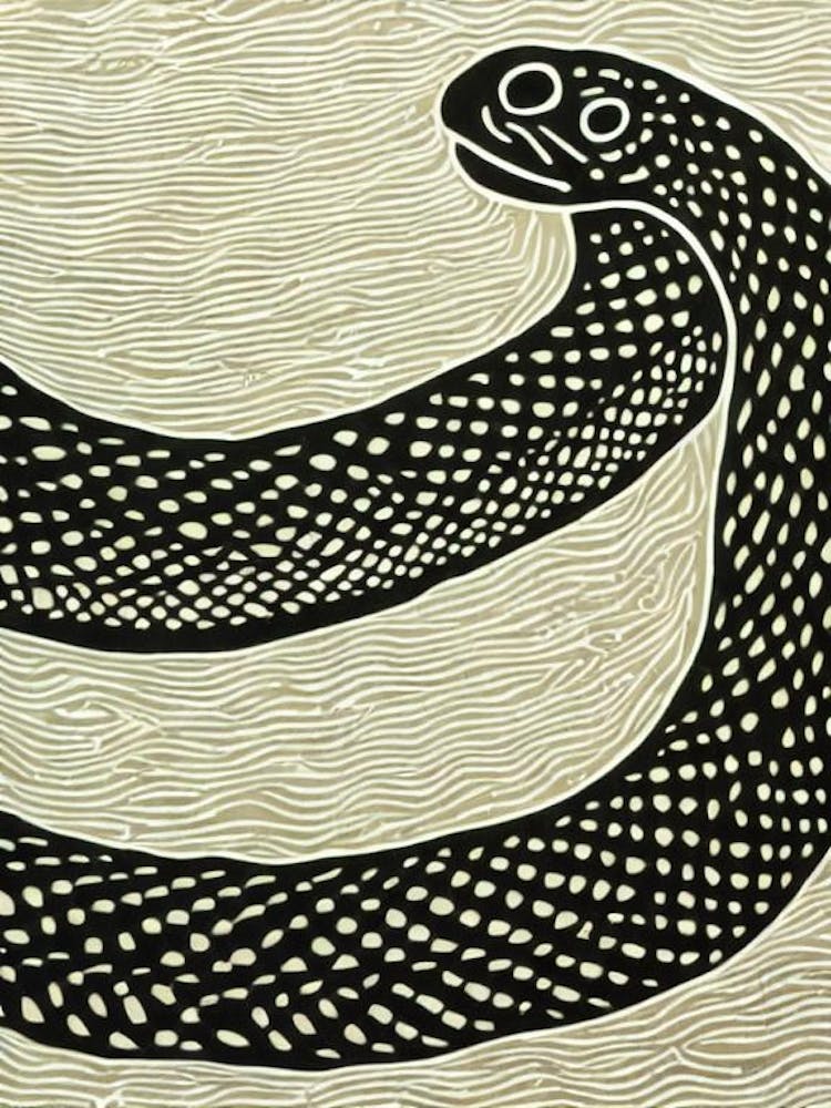 Olive Sea Snake Linocut