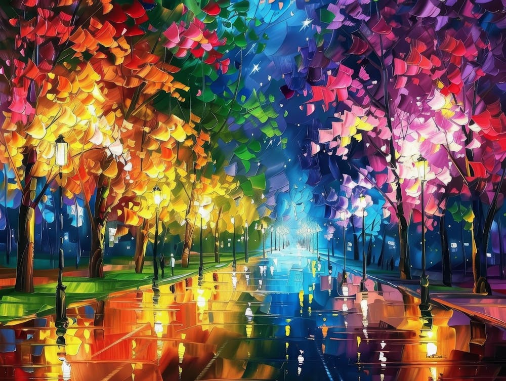 Colorful Trees At Night