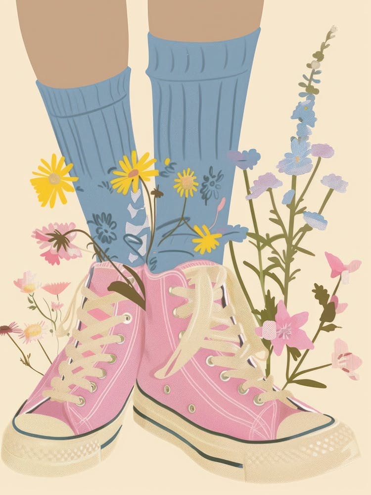 Illustration Pink Sneakers And Flowers 3