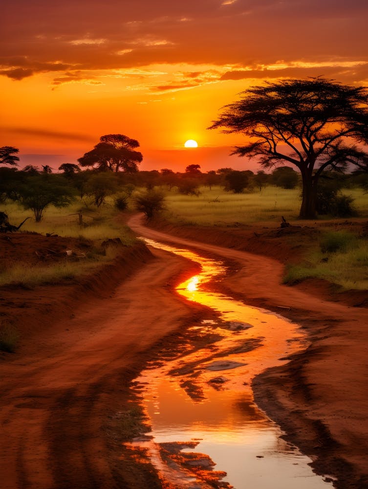 Coucher de Soleil Dans la Savane