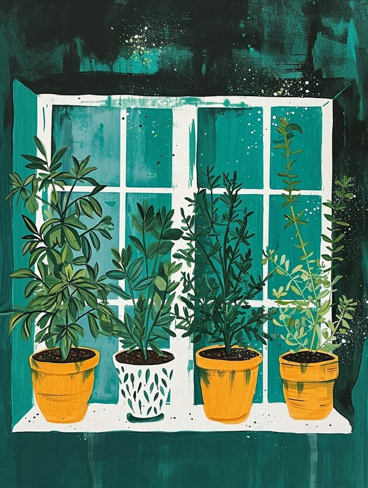 Potted Herbs On The Windowsil Illustration 2