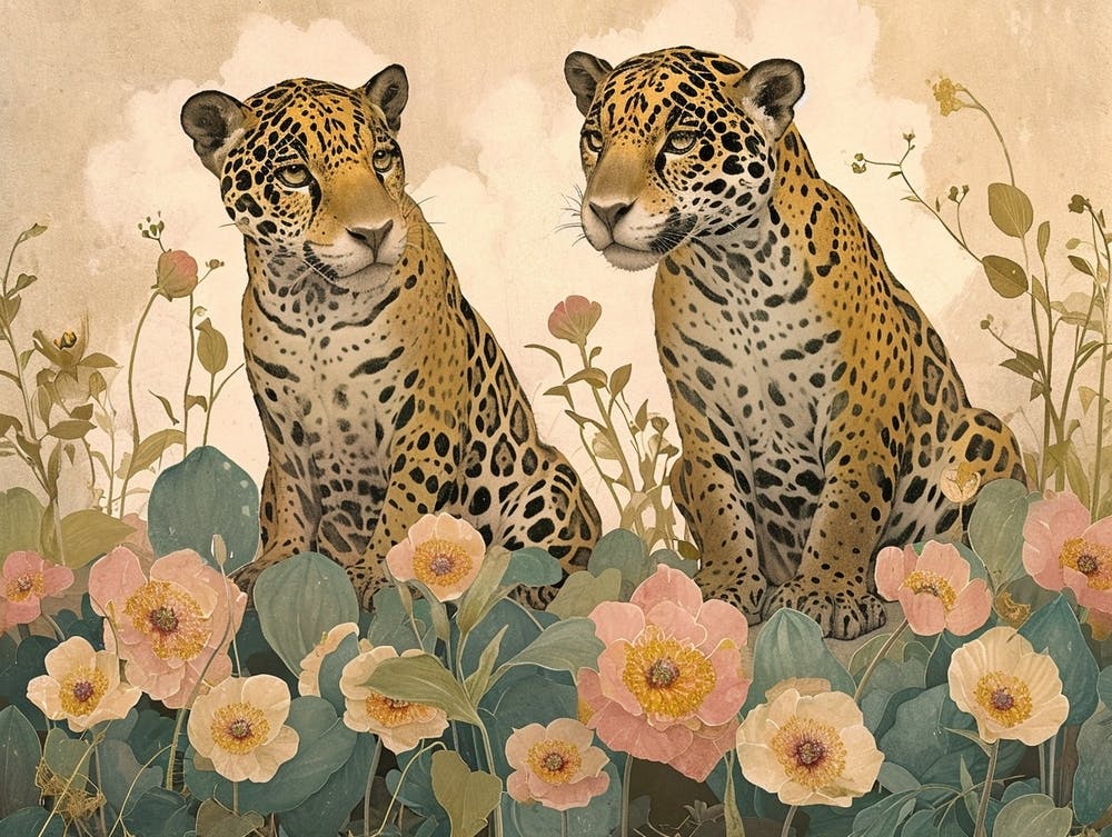 Floral Animal Illustration Jaguar 1