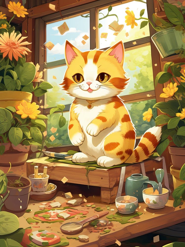 Kawaii Katzenzeichnungen Gartenarbeit 3