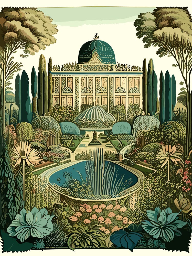 Gardens Of The Royal Palace Of Caserta, Italy Vintage Botanical