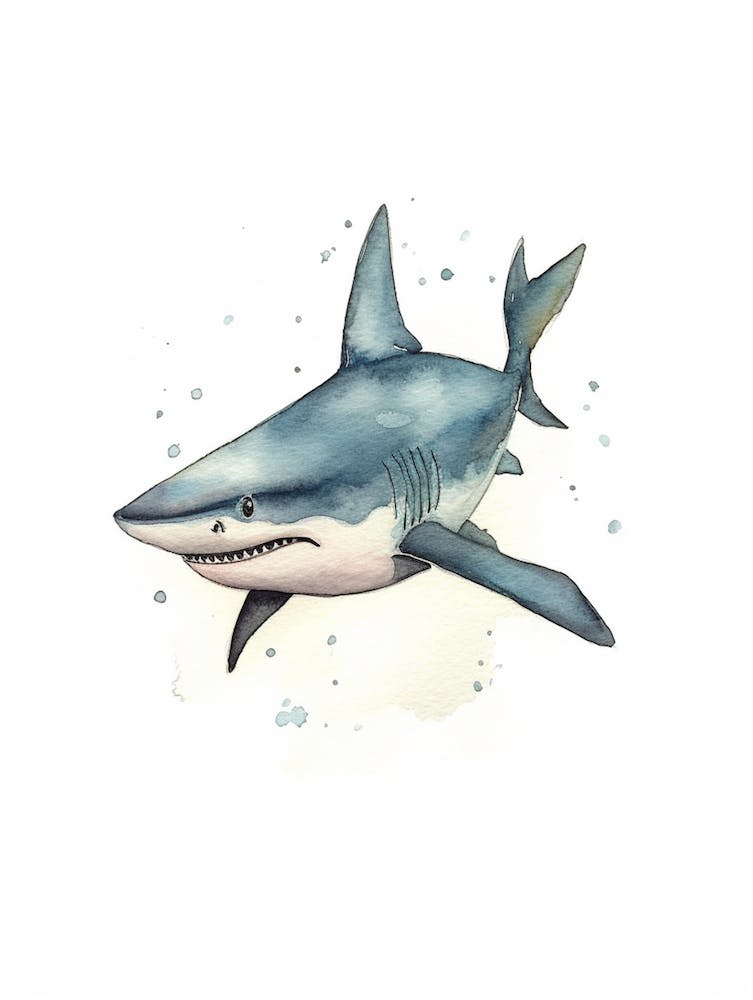 Cartoon Watercolour Whitetip Reef Shark 4