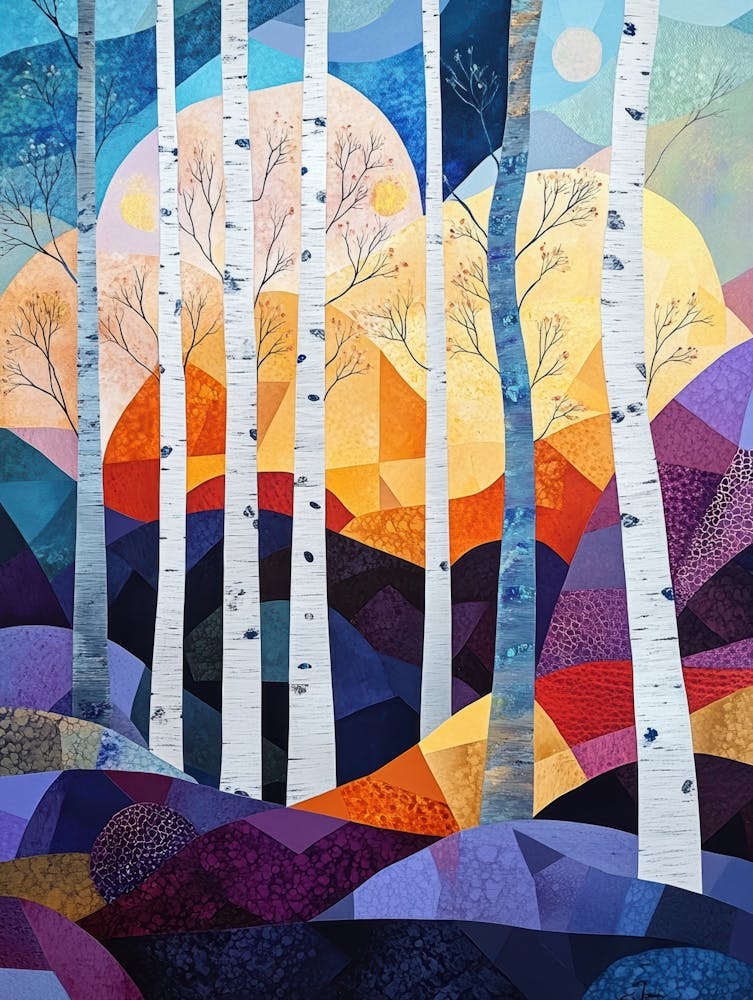 Sunset Birch Trees