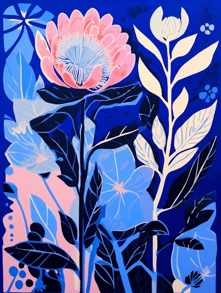 Blue Flower Illustration Protea 2