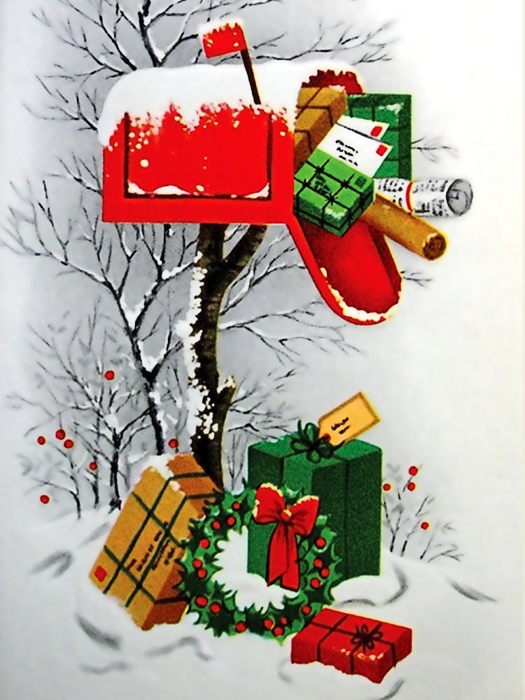 Mailbox On A Snow Full Of Holiday Letters And Presents