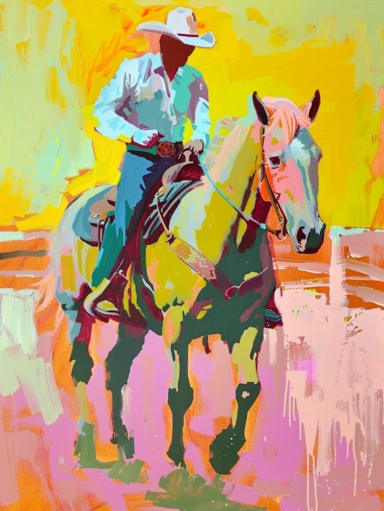 Pink And Yellow Cowboy Painting 4