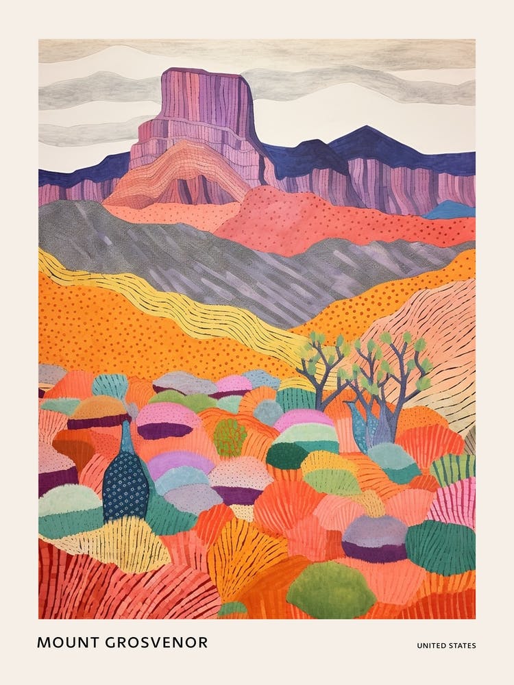 Mount Grosvenor United States 1 Colourful Mountain Illustration Poster