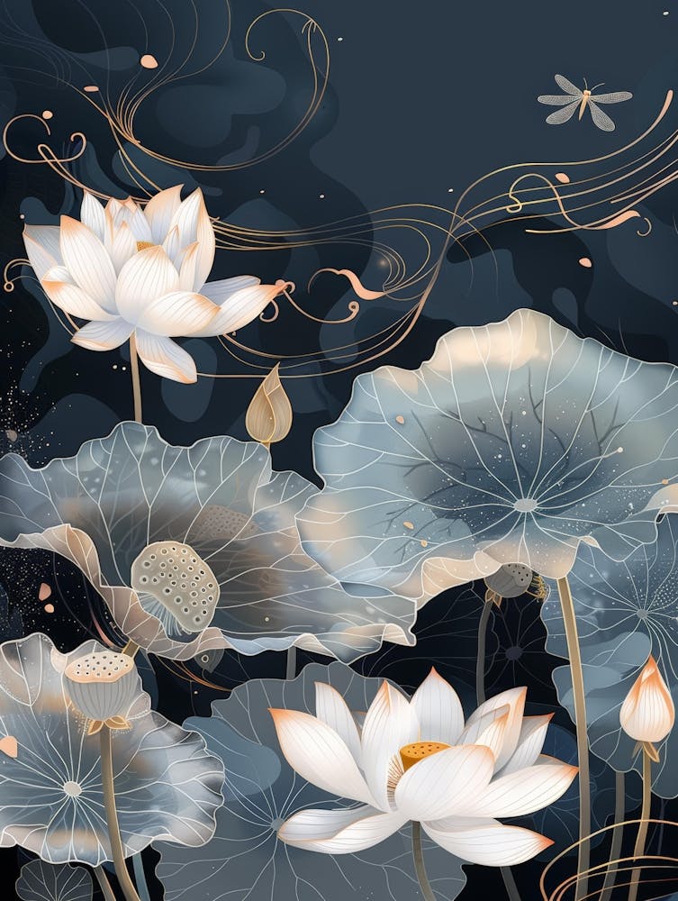 Lotus Flower With Dragonfly