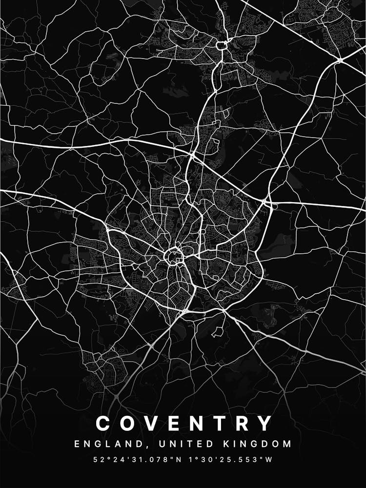 Coventry England Black Map