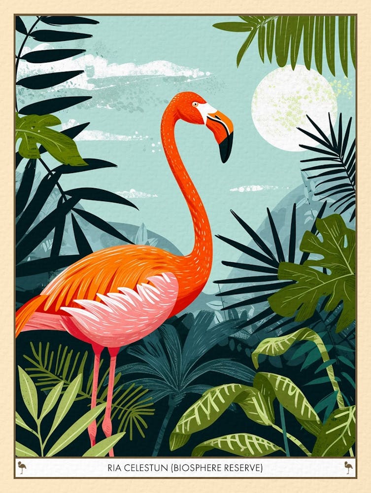 Greater Flamingo Ria Celestun Biosphere Reserve Tropical Illustration 4 Poster