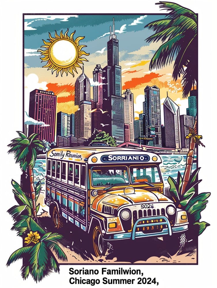 Design A Captivating Graphic For The Soriano Family Reunion That Highlights Their Philippine Heritage While Showcasing The Impressive Chicago Skyline As The Central Theme, Set Against The City S Vibrant Summer