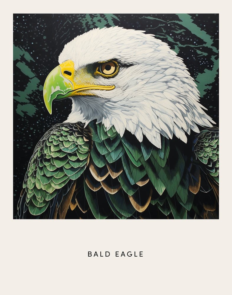Ohara Koson Inspired Bird Painting Bald Eagle 1 Poster