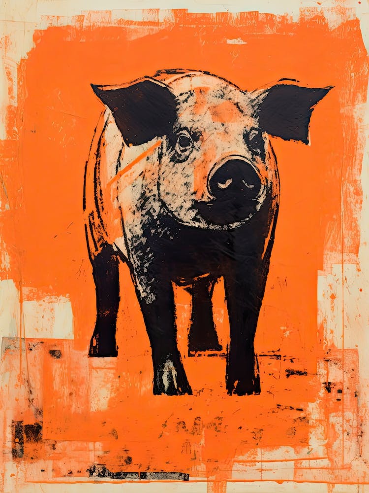 Pig, Woodblock Animal Drawing 1