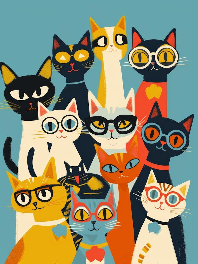 Group Of Cats With Glasses 2