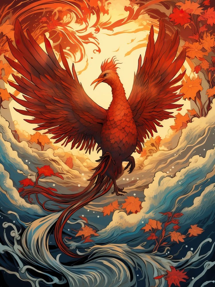 Phoenix Animal Drawing In The Style Of Ukiyo E 4