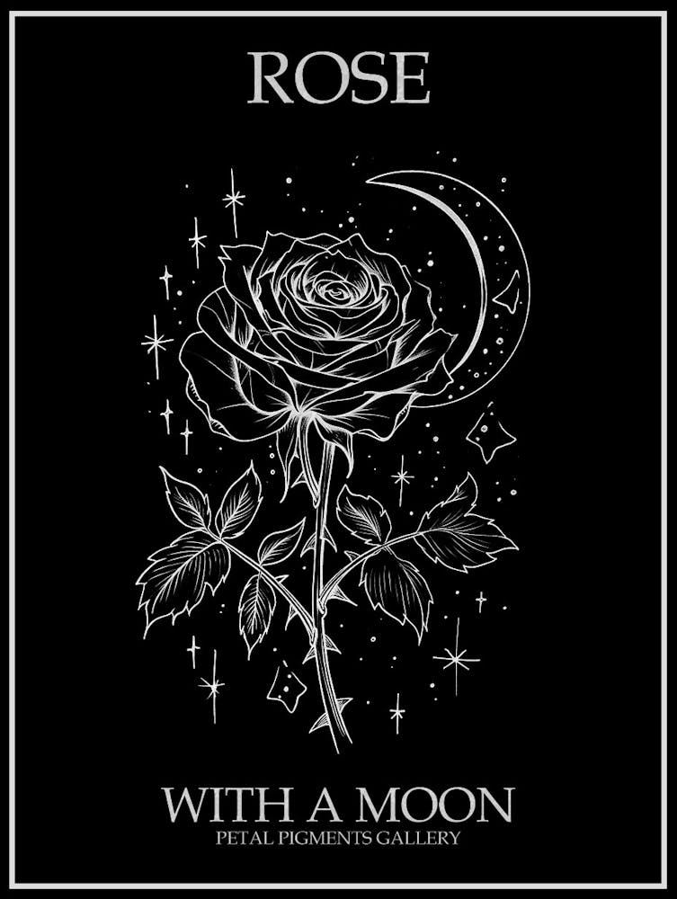 Rose mit Mond Strichzeichnung 4 Invertiertes Plakat