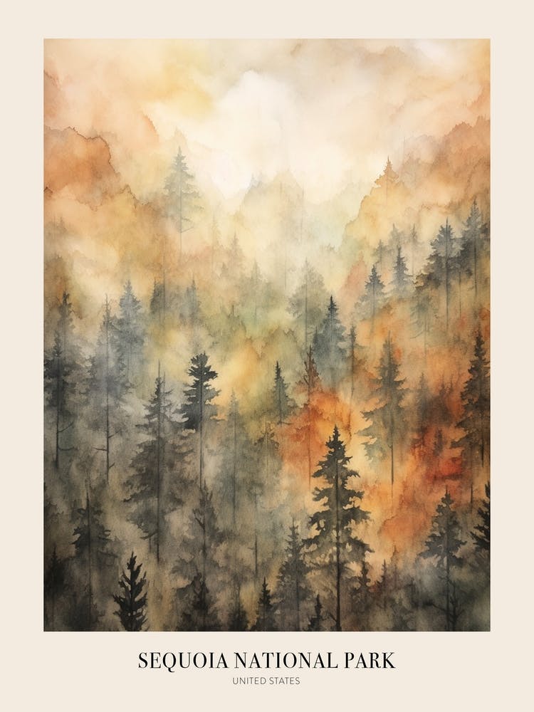 Autumn Forest Landscape Sequoia National Park United States Poster
