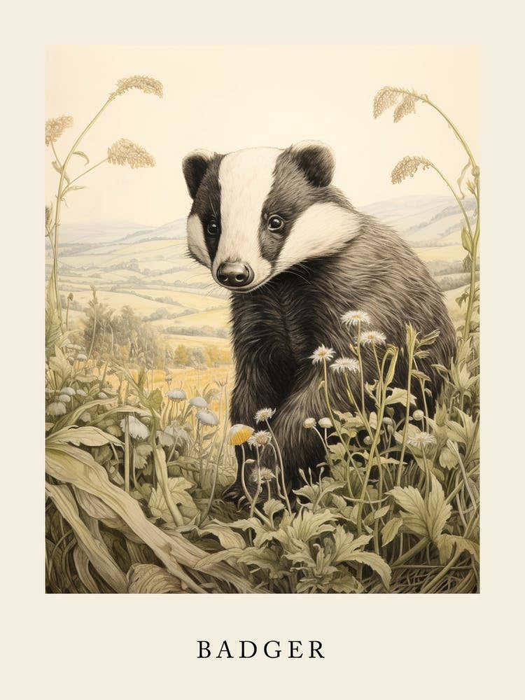 Beatrix Potter Inspired  Animal Watercolour Badger 1