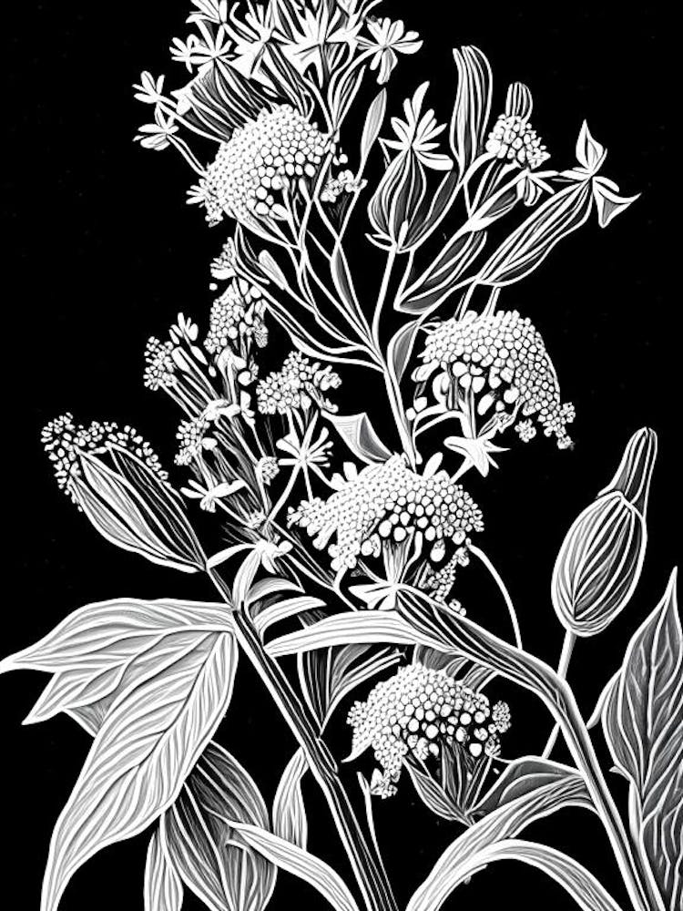 Whorled Milkweed Wildflower Linocut