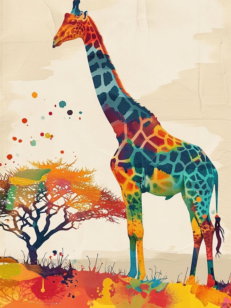 Giraffe On The Hill Watercolour 1