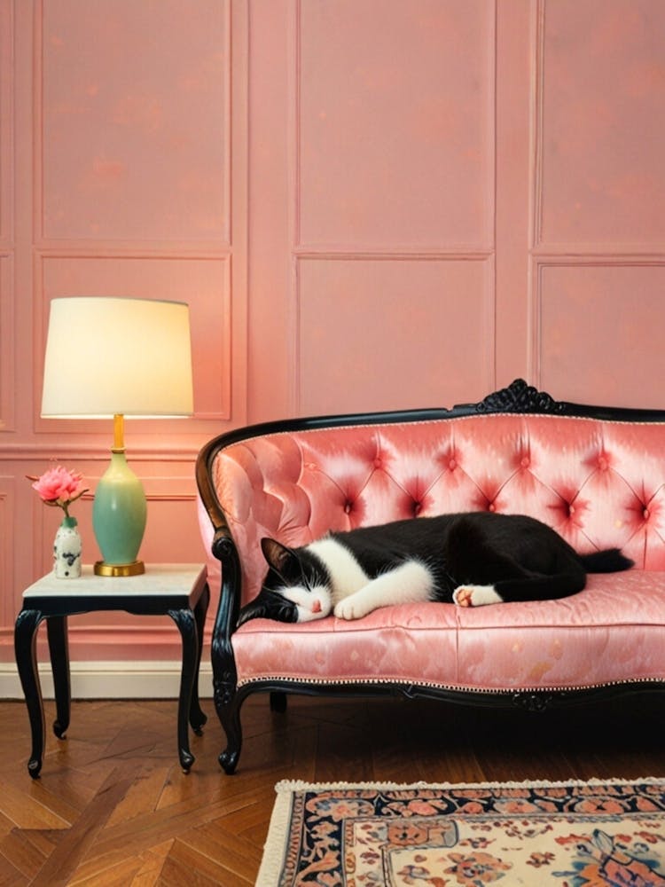 Chat Sur Un Canapé Rose 1