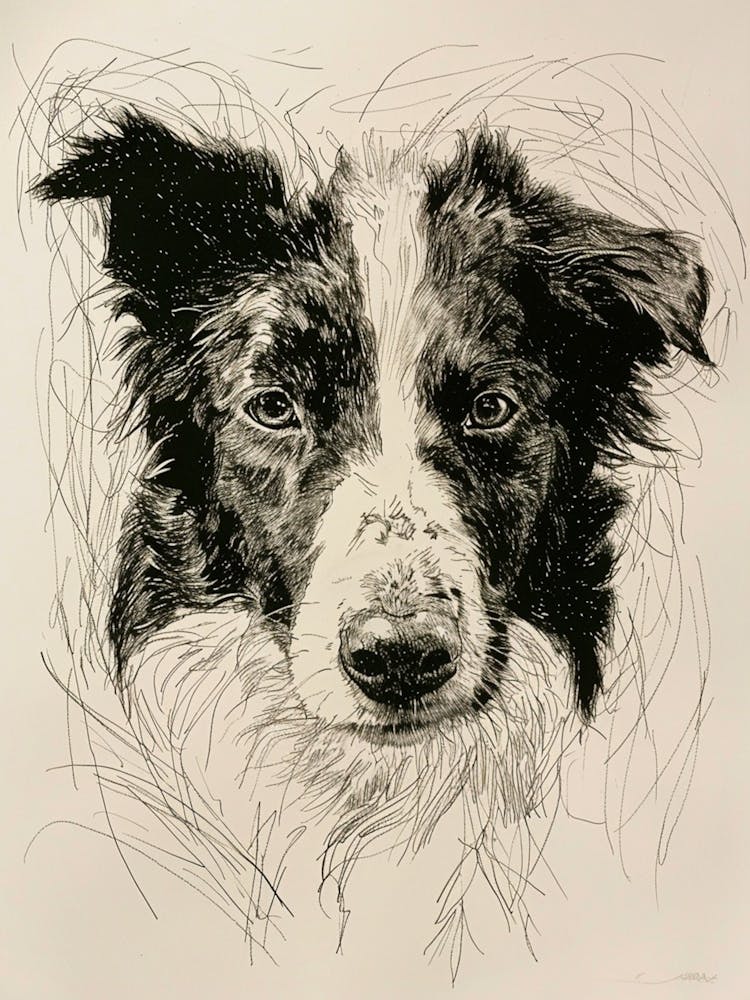 Border Collie Dog Line Sketch 1