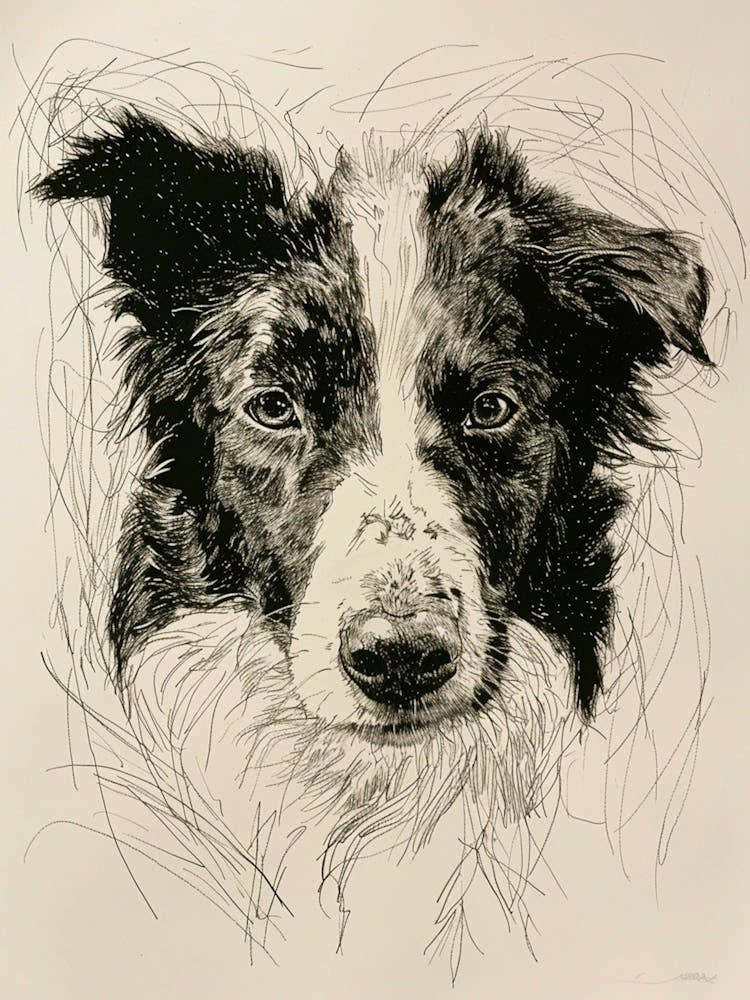 Border Collie Dog Line Sketch 1