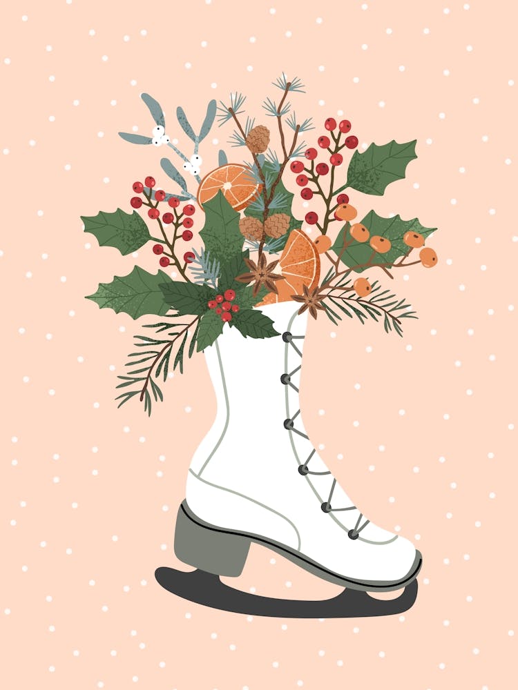 Peach Ice Skates And Flowers Winter