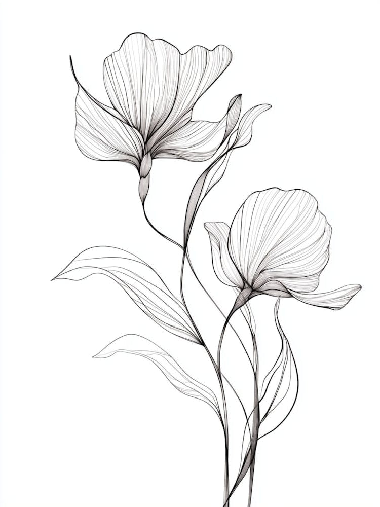 Black And White Drawing Of Flowers