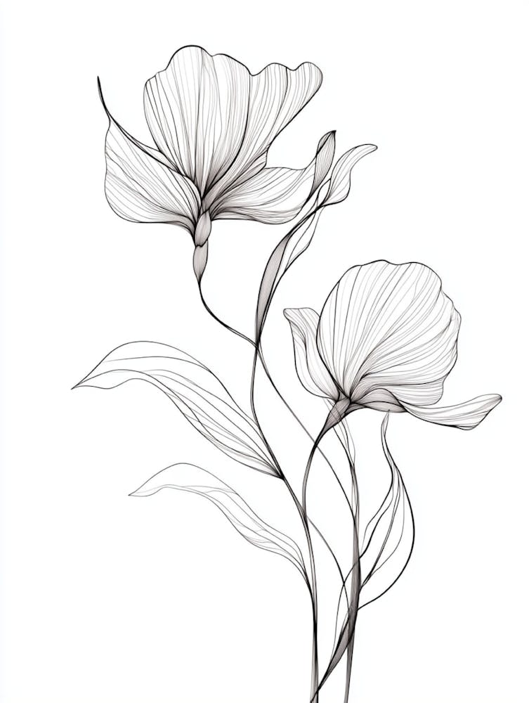 Black And White Drawing Of Flowers