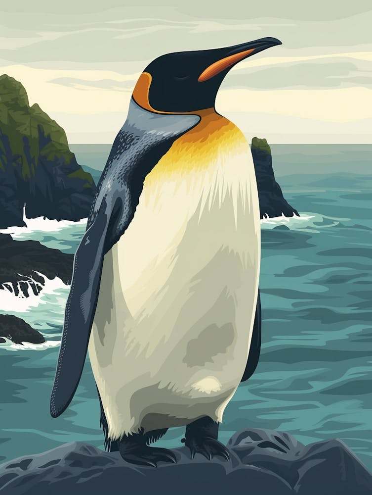 King Penguin Sea Lion Island Minimalist Illustration 2