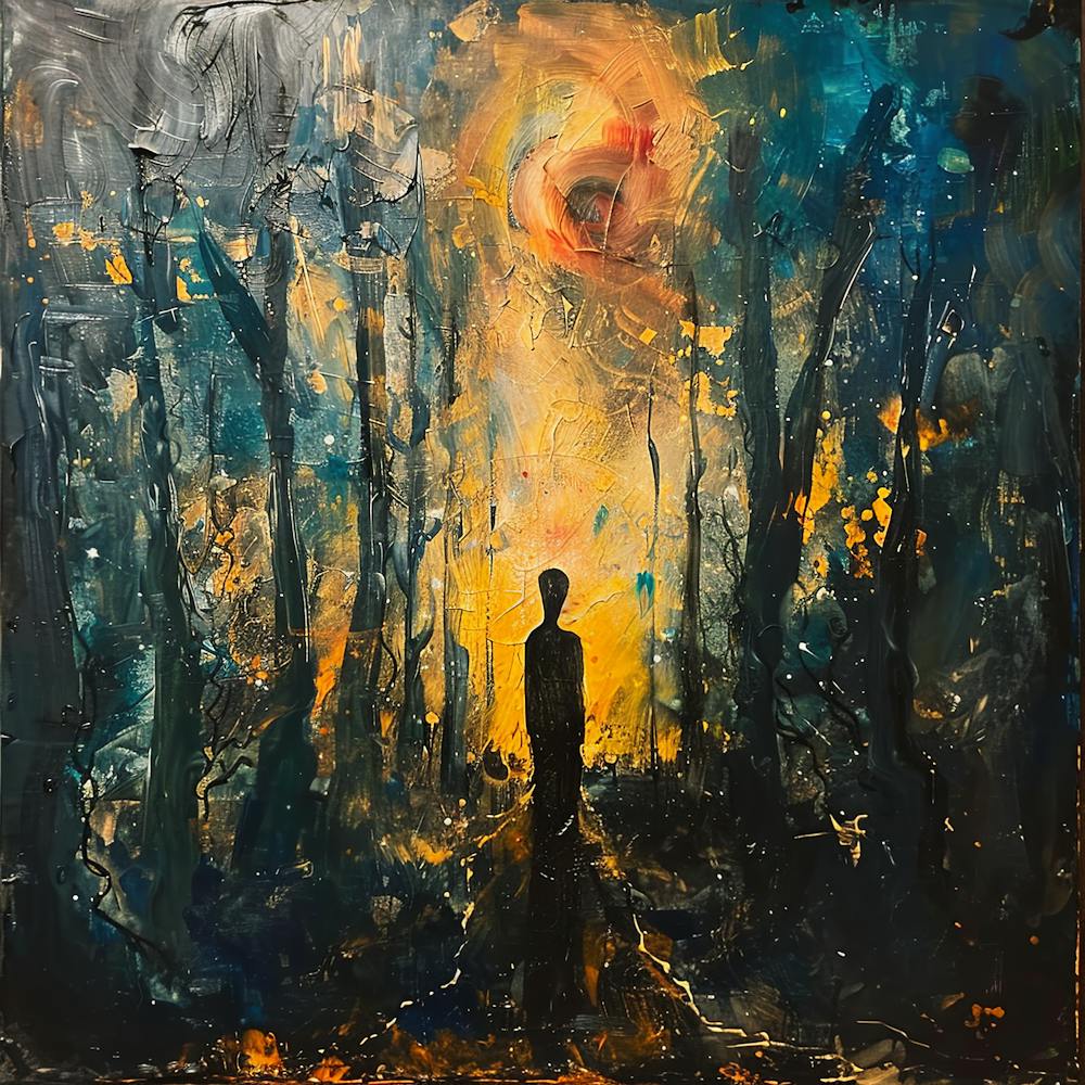 Whispers in a Dark Forest Inspired by Style of Dali