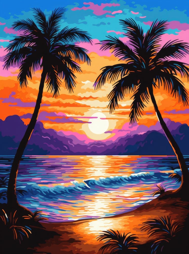 Sunset Beach With Palm Trees