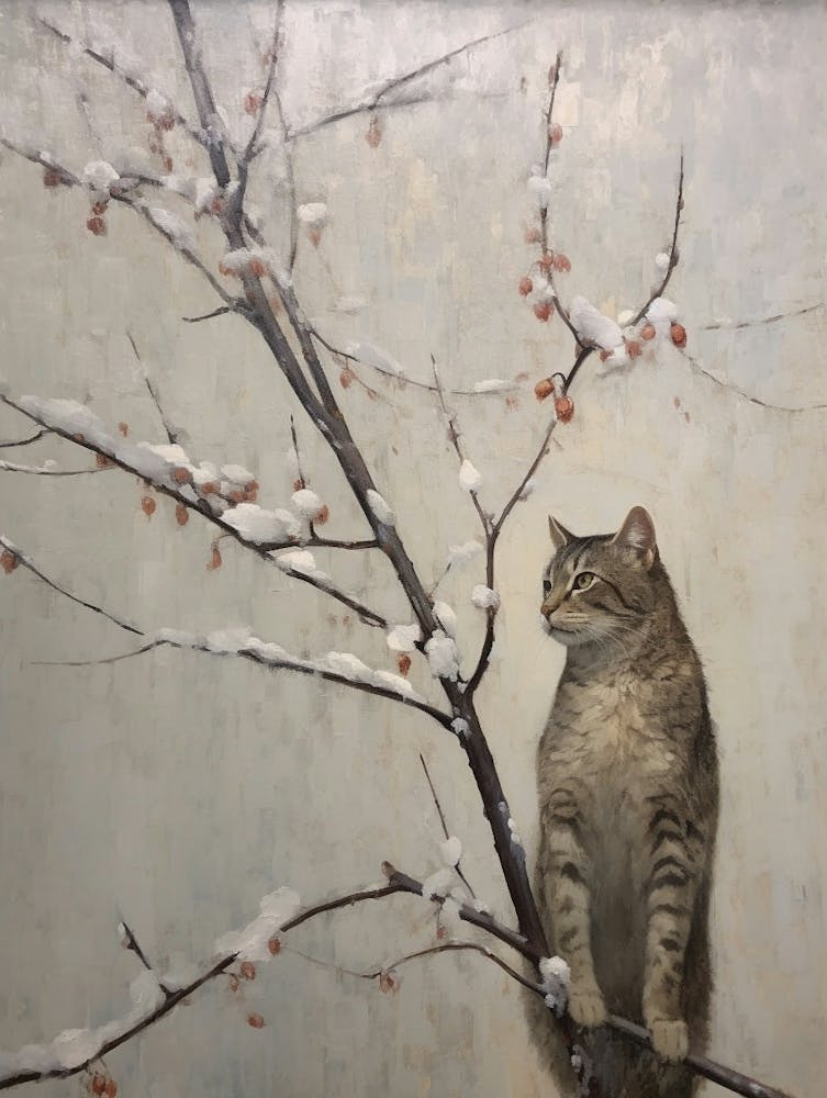 Vintage Winter Animal Painting Bobcat 2