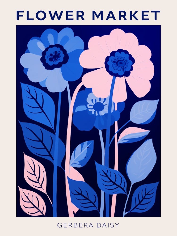 Blue Flower Market Poster Gerbera Daisy 2