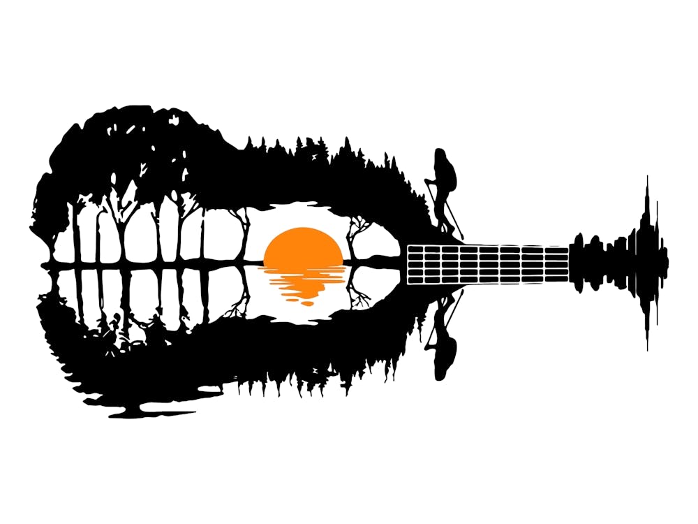 Black and White Guitar Sunset Sunrise