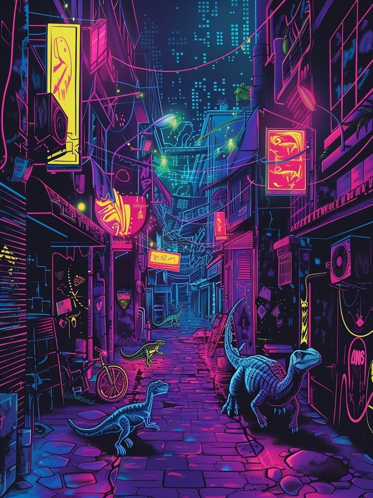 Cyberpunk Neon Dinosaur Street 2