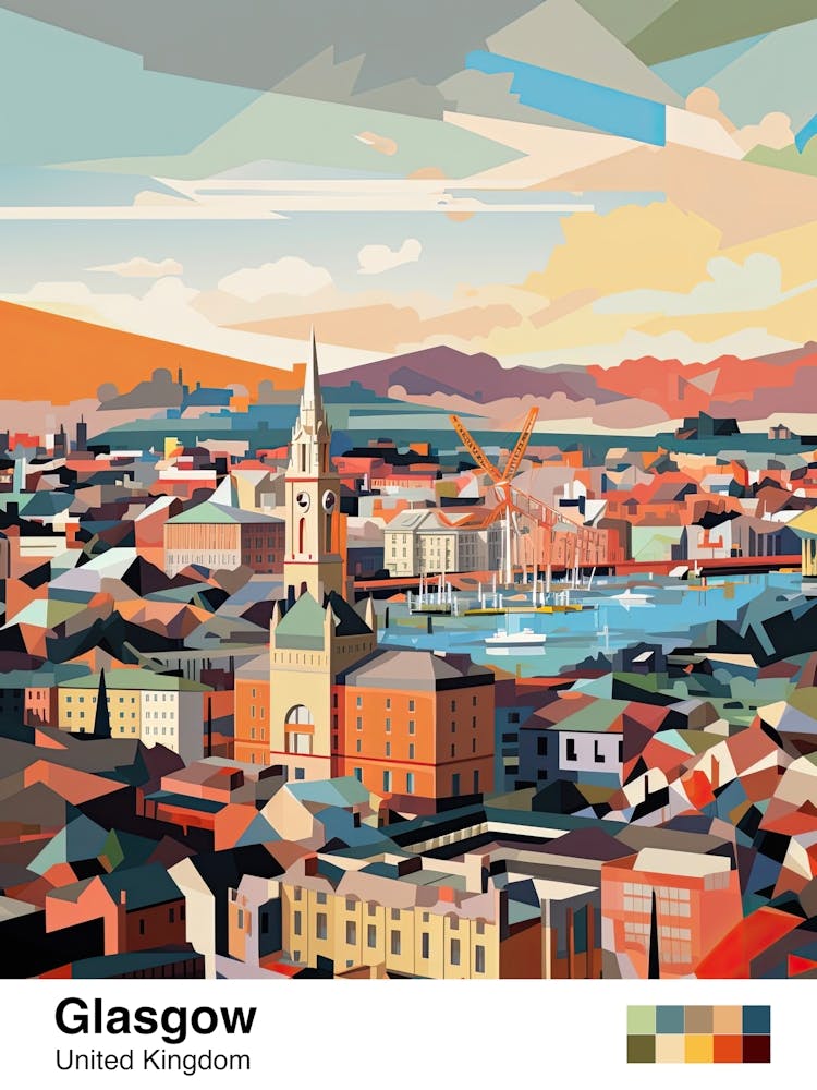 Glasgow, United Kingdom, Geometric Illustration 2 Poster