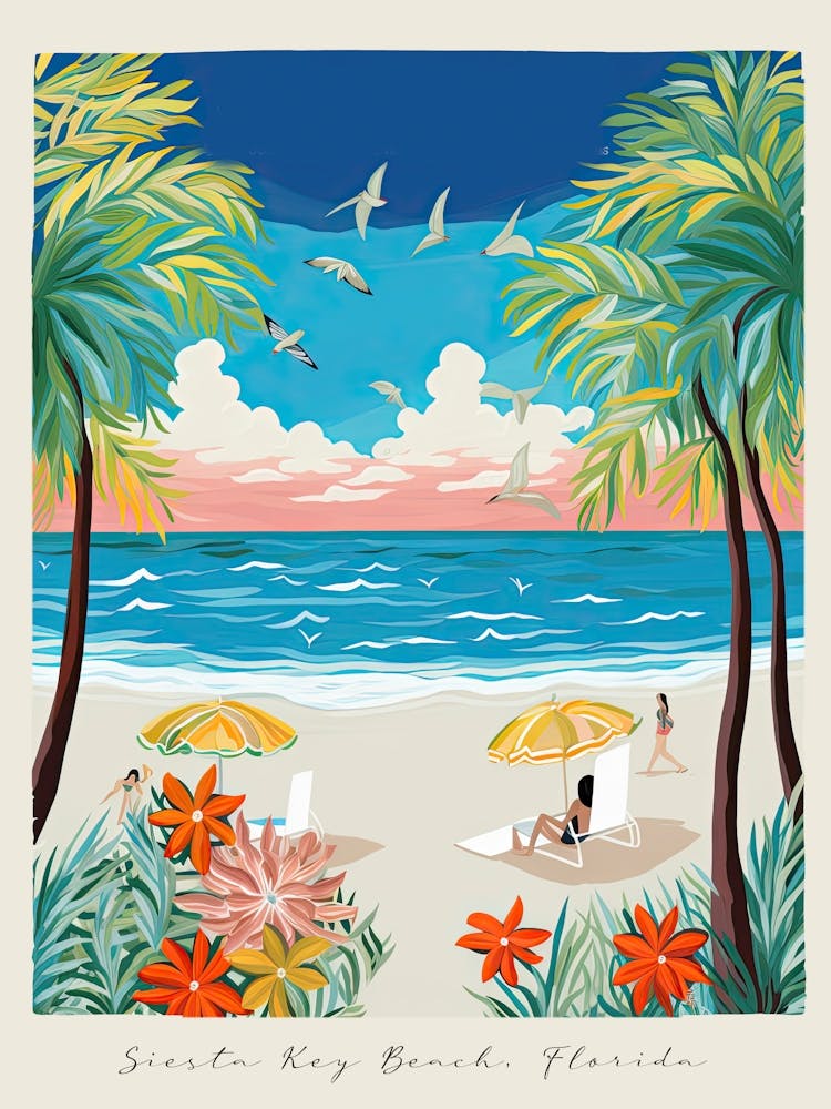 Poster Of Siesta Key Beach, Florida, Matisse And Rousseau Style 2