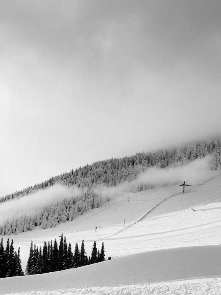 Niseko, Japan Black And White Skiing Poster
