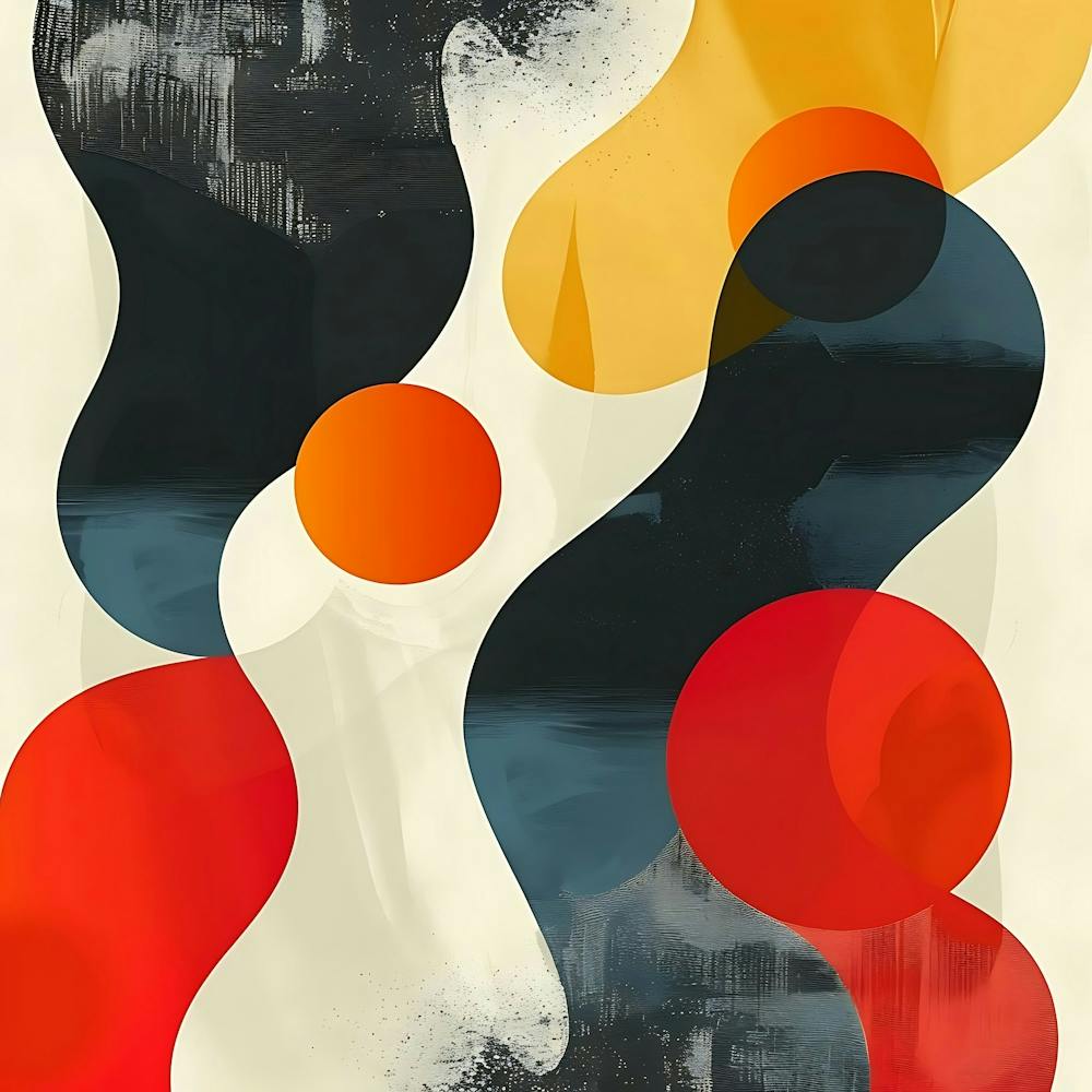 Abstract Art With Flowing Shapes In Red Orange Yellow And Black