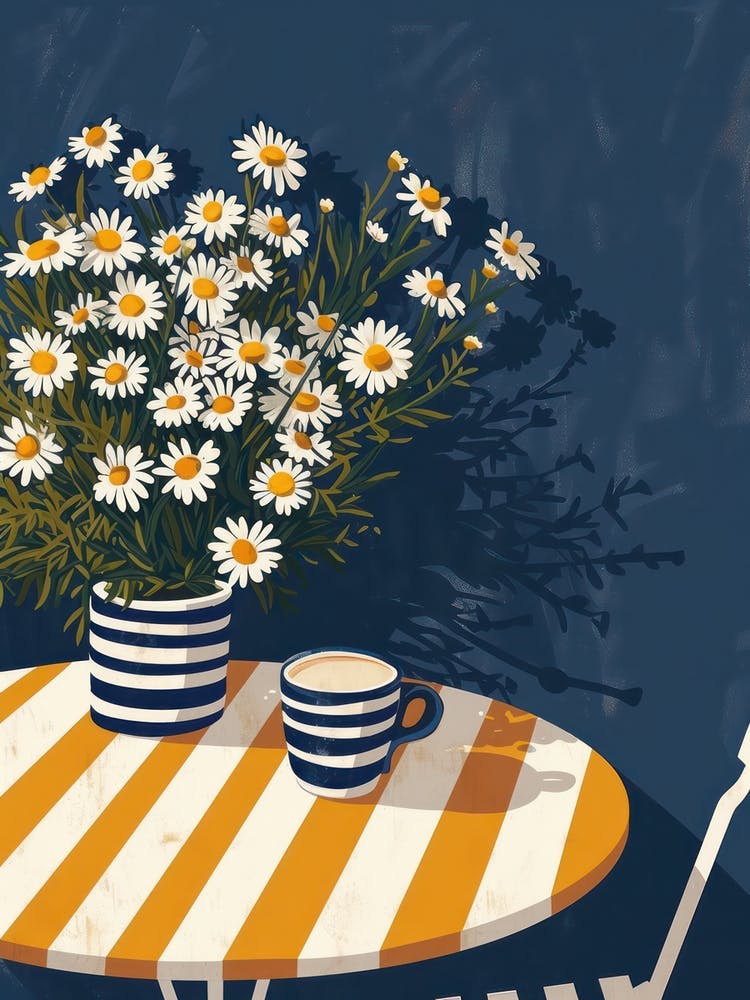 Daises Flowers On A Table   Contemporary Illustration 2